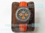 Swiss Automatic Rolex Daytona Carbon Fiber Replica Watch Orange Leather Strap